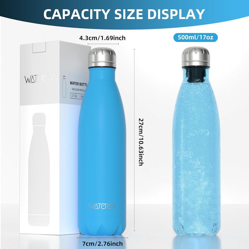 WATERSY Stainless Steel water bottles,17oz/500ml Insulated Water Bottles,Blue metal water bottle Keeps Drink Cold and Hot,BPA Free kids water bottles for School,Gym,Travel,Sports - Image 3